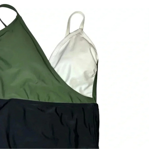 Kona Sol Colorblock Wrap One Piece Swim Straps-B/W/Green-Women’s Small - Picture 3 of 10